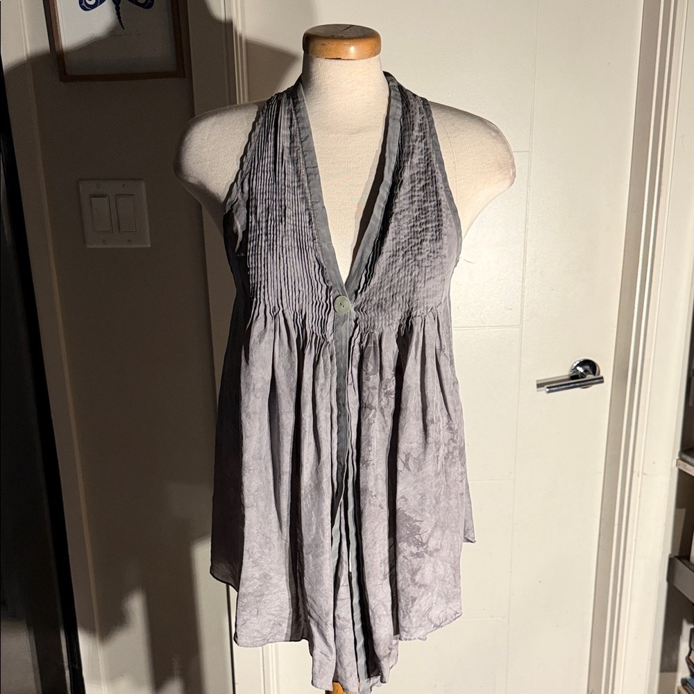 Flowy Silk Smocked Sleeveless Top